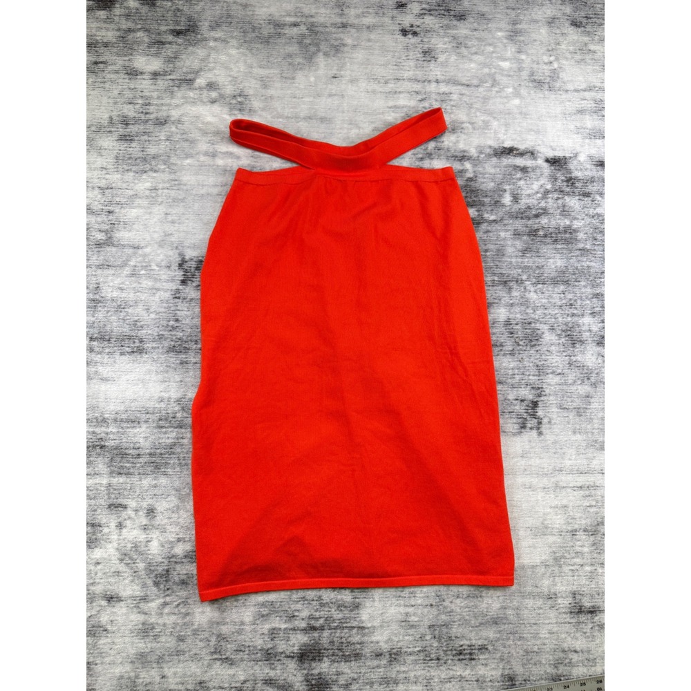 The Drop Womens Orange Red Knit Cutout Waist Midi Bodycon Skirt Size L